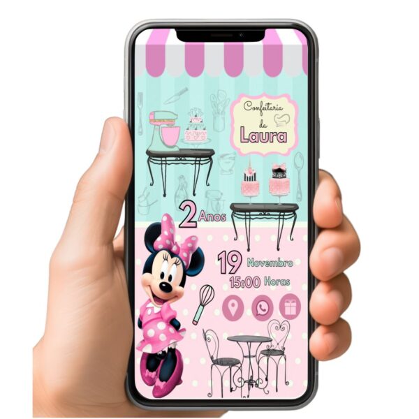 Convite Aniversário Infantil com Botão Clicável - Minnie 3