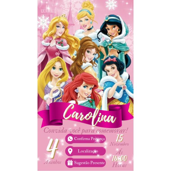 Convite Aniversário Infantil com Botão Clicável - Princesas Disney 1 - Image 2