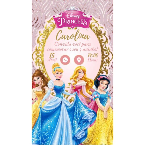 Convite Aniversário Infantil com Botão Clicável - Princesas Disney 2 - Image 2