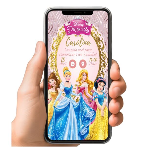 Convite Aniversário Infantil com Botão Clicável - Princesas Disney 2