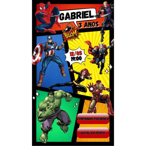 Convite Aniversário Infantil com Botão Clicável - Vingadores 1 - Image 2