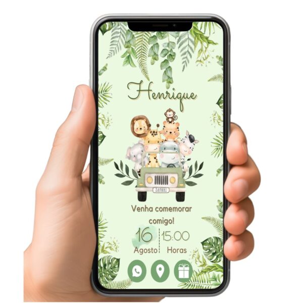 Convite Aniversário Infantil com Botão Clicável - Safari 2