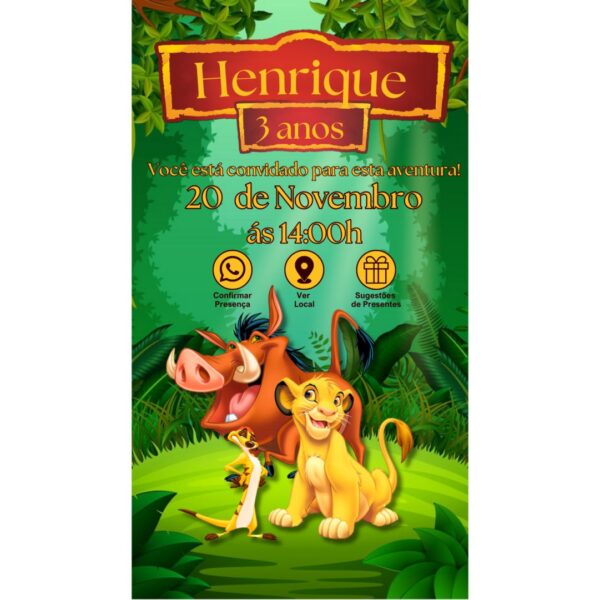 Convite Aniversário Infantil com Botão Clicável - Rei Leão 2 - Image 2