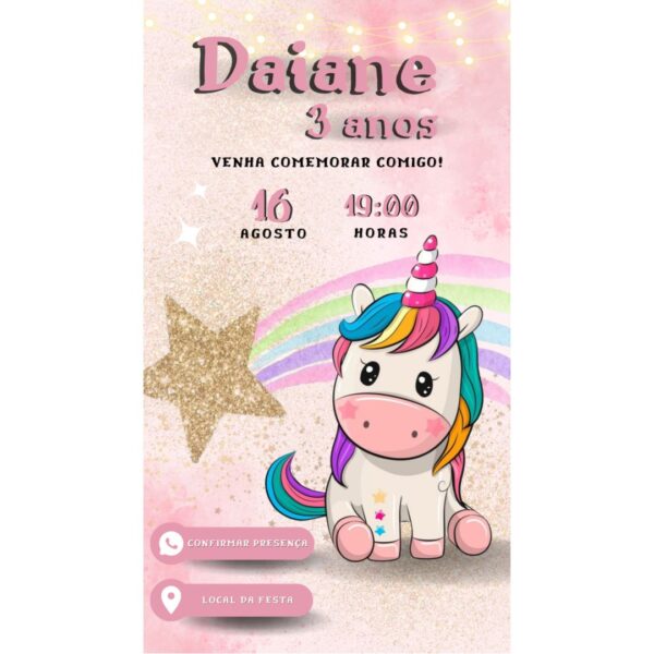 Convite Aniversário Infantil com Botão Clicável - Unicórnio 1 - Image 2