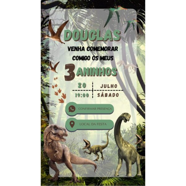 Convite Aniversário Infantil com Botão Clicável - Dinossauro 1 - Image 2