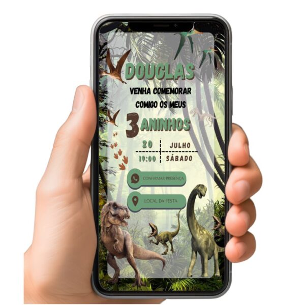 Convite Aniversário Infantil com Botão Clicável - Dinossauro 1