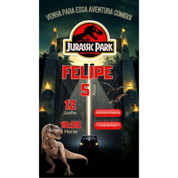 Convite Aniversário Infantil com Botão Clicável - Dinossauro 2 - Image 2