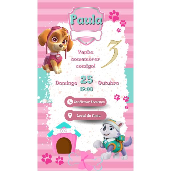 Convite Aniversário Infantil com Botão Clicável - Patrulha Canina 1 - Image 2