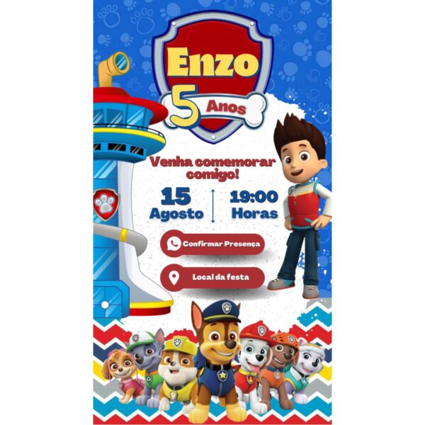 Convite Aniversário Infantil com Botão Clicável - Patrulha Canina 2 - Image 2