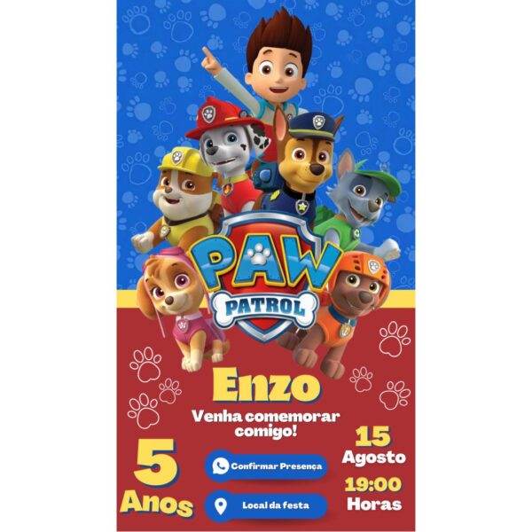 Convite Aniversário Infantil com Botão Clicável - Patrulha Canina 4 - Image 2