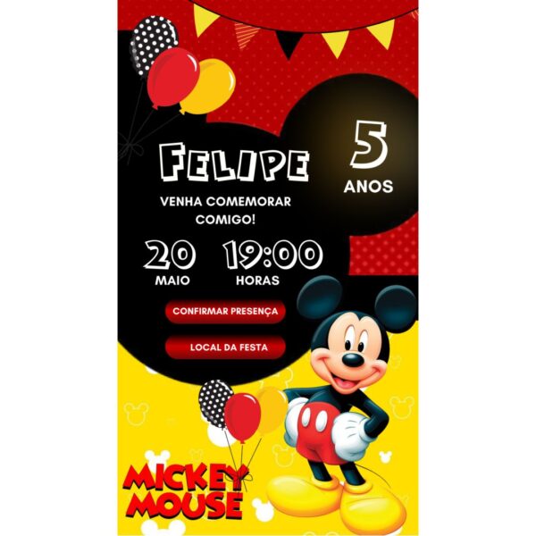 Convite Aniversário Infantil com Botão Clicável - Mickey 1 - Image 2