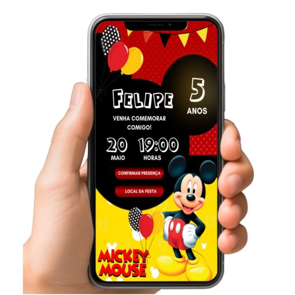 Convite Aniversário Infantil com Botão Clicável - Mickey 1