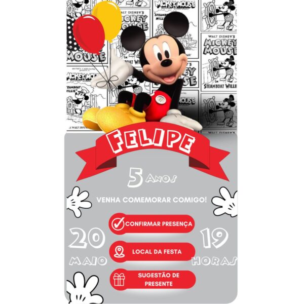Convite Aniversário Infantil com Botão Clicável - Mickey 3 - Image 2