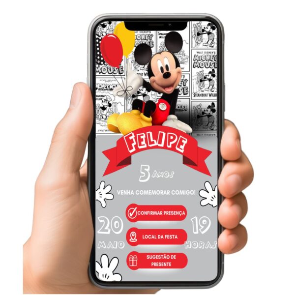 Convite Aniversário Infantil com Botão Clicável - Mickey 3