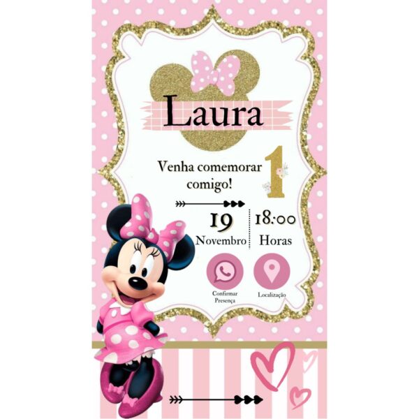 Convite Aniversário Infantil com Botão Clicável - Minnie 1 - Image 2