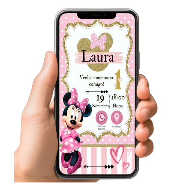 Convite Aniversário Infantil com Botão Clicável - Minnie 1