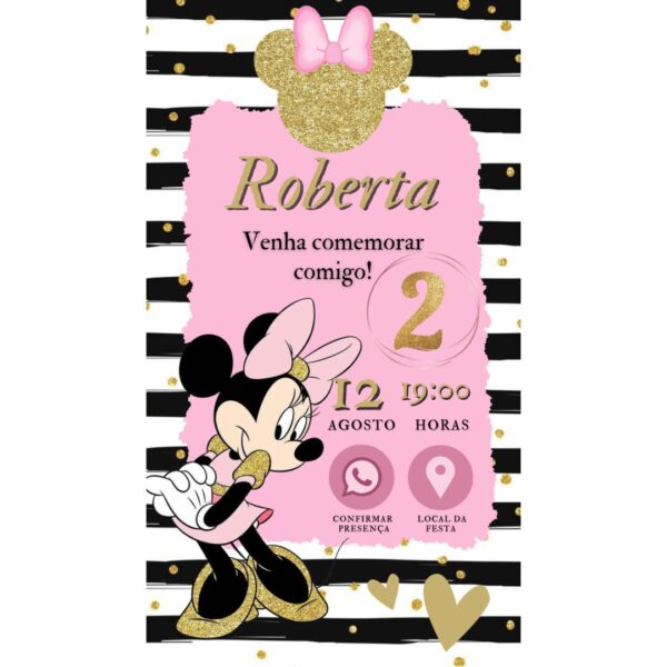 Convite Aniversário Infantil com Botão Clicável - Minnie 2 - Image 2