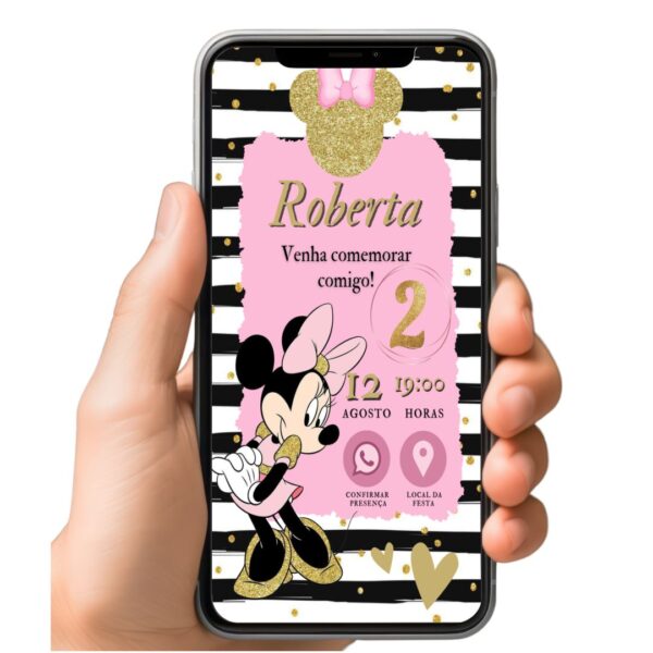 Convite Aniversário Infantil com Botão Clicável - Minnie 2